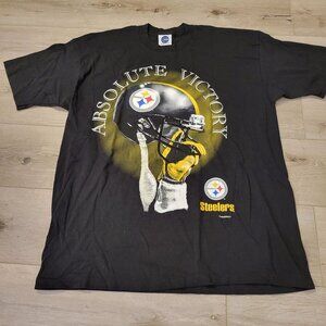 Vtg Pittsburgh Steelers Absolute Victory NFL Football Helmet T Shirt Sz XL